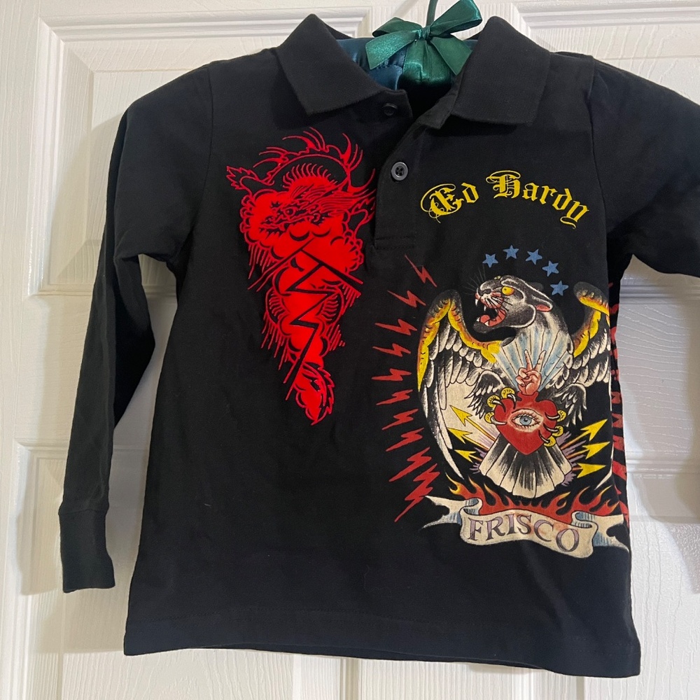 Ed Hardy Kids Panther Frisco Long Sleeve Collar T- Shirt Size Toddler 4 T - Picture 4 of 6